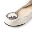 【ALAIN DELON 亞蘭德倫】甜美環飾真皮娃娃鞋A79108(3色  綠色  黑色  米色)