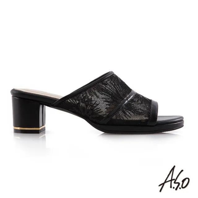 【A.S.O 阿瘦集團】時尚流行 優雅時尚網布時髦粗跟涼鞋(黑色)