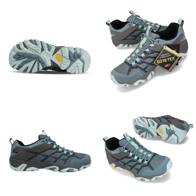 【MERRELL】戶外鞋 Moab FST 2 GTX 女鞋 登山 越野 防水 抗菌防臭 耐磨黃金大底 灰 藍(ML49180)