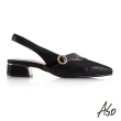 【A.S.O 阿瘦集團】時尚流行 健步美型時髦金屬粗跟穆勒鞋(黑色)