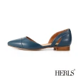 【HERLS】輕恬優雅 內真皮鏤空造型尖頭平底鞋(藍色)