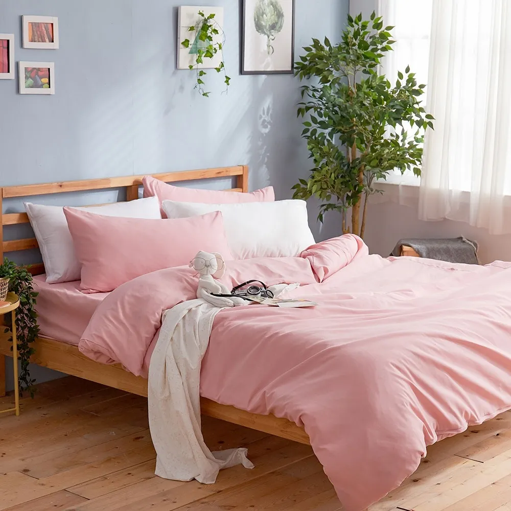 【DUYAN 竹漾】芬蘭撞色設計-雙人加大床包三件組-砂粉色 台灣製