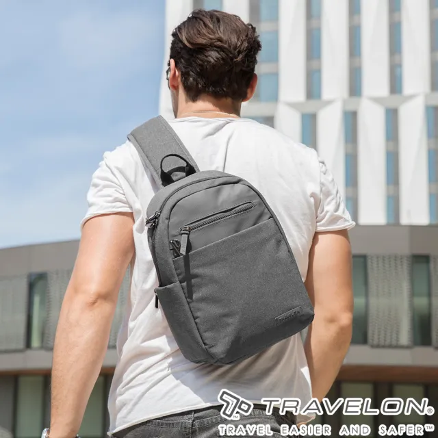 【Travelon】METRO城市休閒旅遊斜背包(TL-43413灰/RFID個資防盜/防竊釦環/防盜網/單肩包)