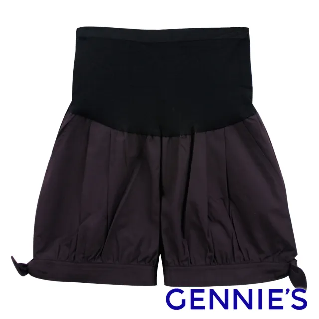 【Gennies 奇妮】休閒素面棉質短褲-茉綠/深紫(孕婦褲 前後口袋 一體成型 無痕褲頭)