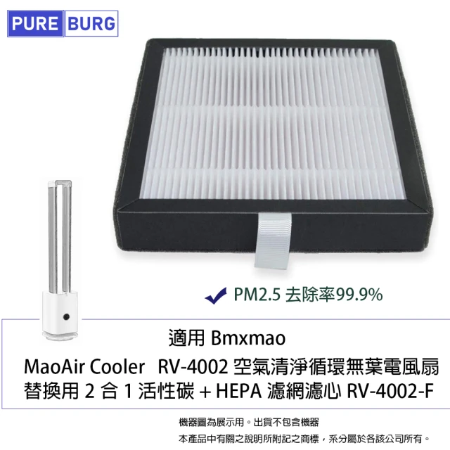 PUREBURG 適用 Bmxmao MAO air Cooler RV-4002-F空氣清淨循環無葉電風扇 副廠2合1HEPA濾網