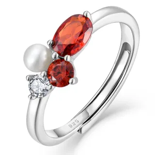 【Jpqueen】石榴紅花珍珠簡約彈性開口戒指(2色可選)