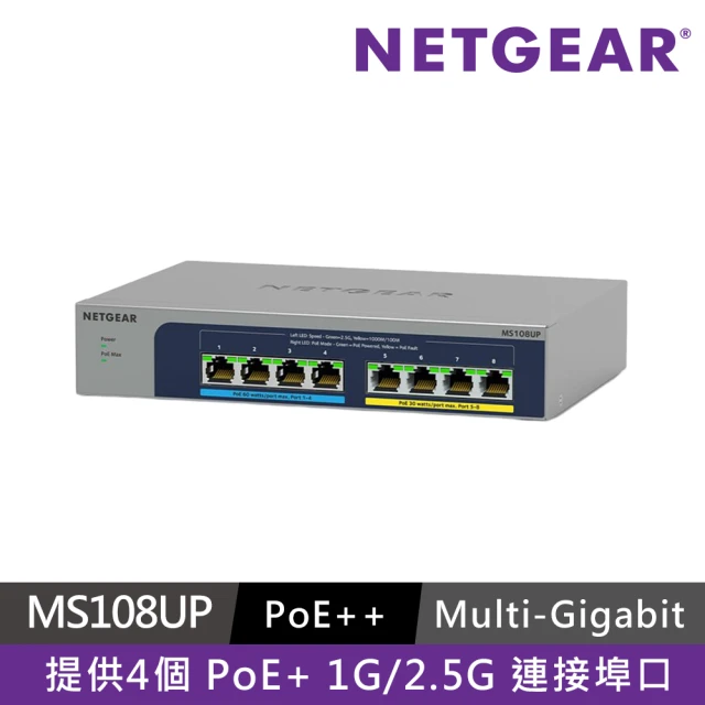 NETGEARNETGEAR MS108UP 8埠 1G/2.5G PoE交換器(總PoE瓦數230W)