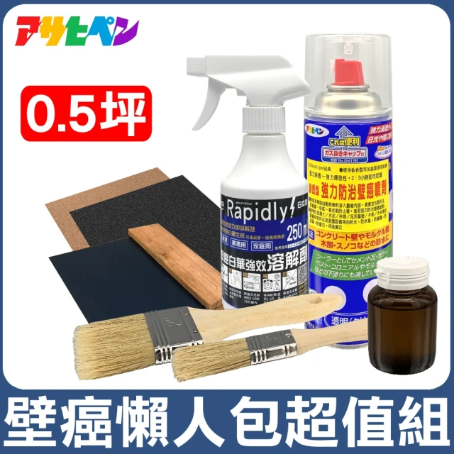 【日本Asahipen】TCI 壁癌懶人包超值組 0.5坪 含油漆去除劑(白華 乳膠漆 批土 補土 油漆 防水漆)