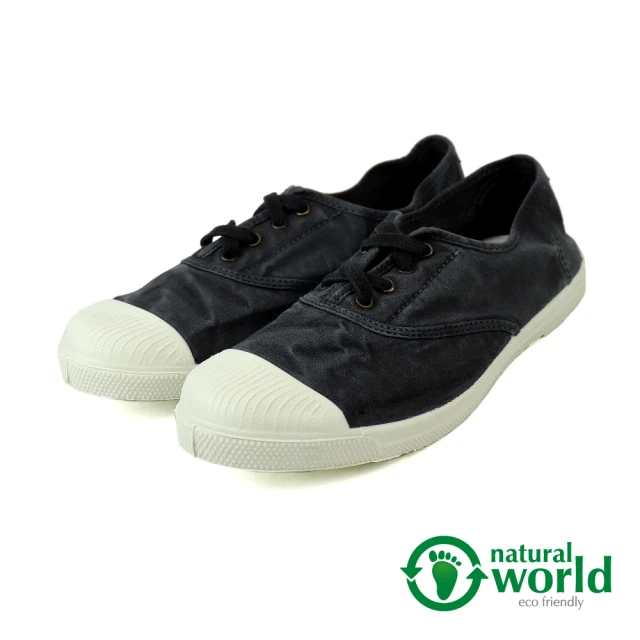 【Natural World】西班牙手工素色綁帶帆布鞋 黑色(102E-BL)