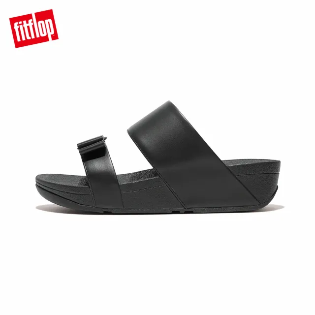 【FitFlop】ROSA BOW LEATHER SLIDES蝴蝶結造型皮革雙帶涼鞋-女(靓黑色)