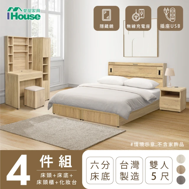 【IHouse】品田 房間4件組 雙人5尺(床頭箱+6分底+床頭櫃+鏡台含椅)