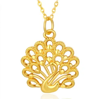 【Jpqueen】立體孔雀鏤空吉祥鍍金項鍊(金色)