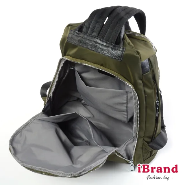 【iBrand】雙11 率性時尚後開式防盜尼龍後背包-L(墨綠色)