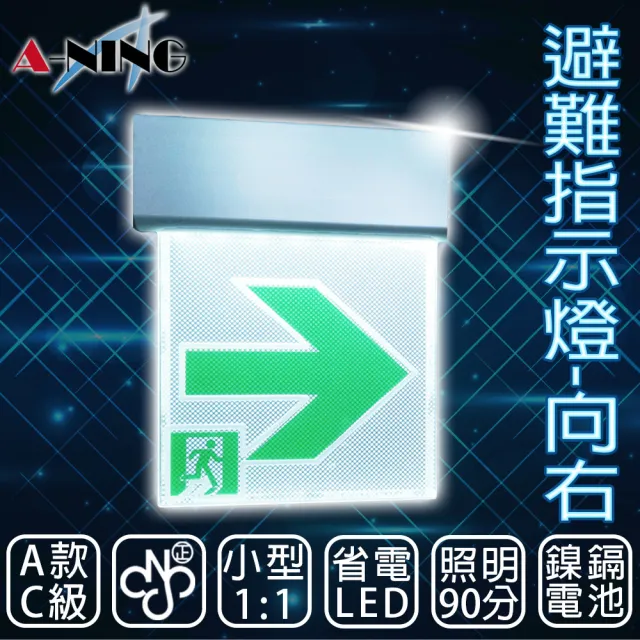 【A-NING】1：1 C級 避難方向指示燈-壁掛式 單面 向右款(LED投光式│居家安全│CNS ISO消防認可)