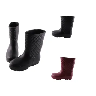 【Alberta】雨鞋-超輕量化防水材質 筒高23CM 純色簡約 菱格紋壓紋 中筒雨靴