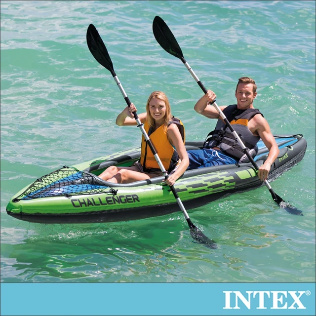 【INTEX】挑戰者K2-雙人運動獨木舟/橡皮艇(附雙漿+手壓幫浦_68306)