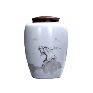 【原藝坊】悠然山水陶瓷密封茶葉罐儲物罐(罐子尺寸10*15cm)
