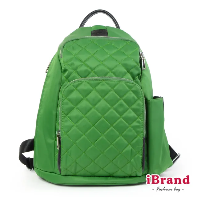 【iBrand】雙11 率性菱格紋後開式防盜尼龍後背包-M(蘋果綠)