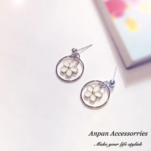 【Anpan】925銀針韓南大門氣質雪梅粉櫻環圈耳環