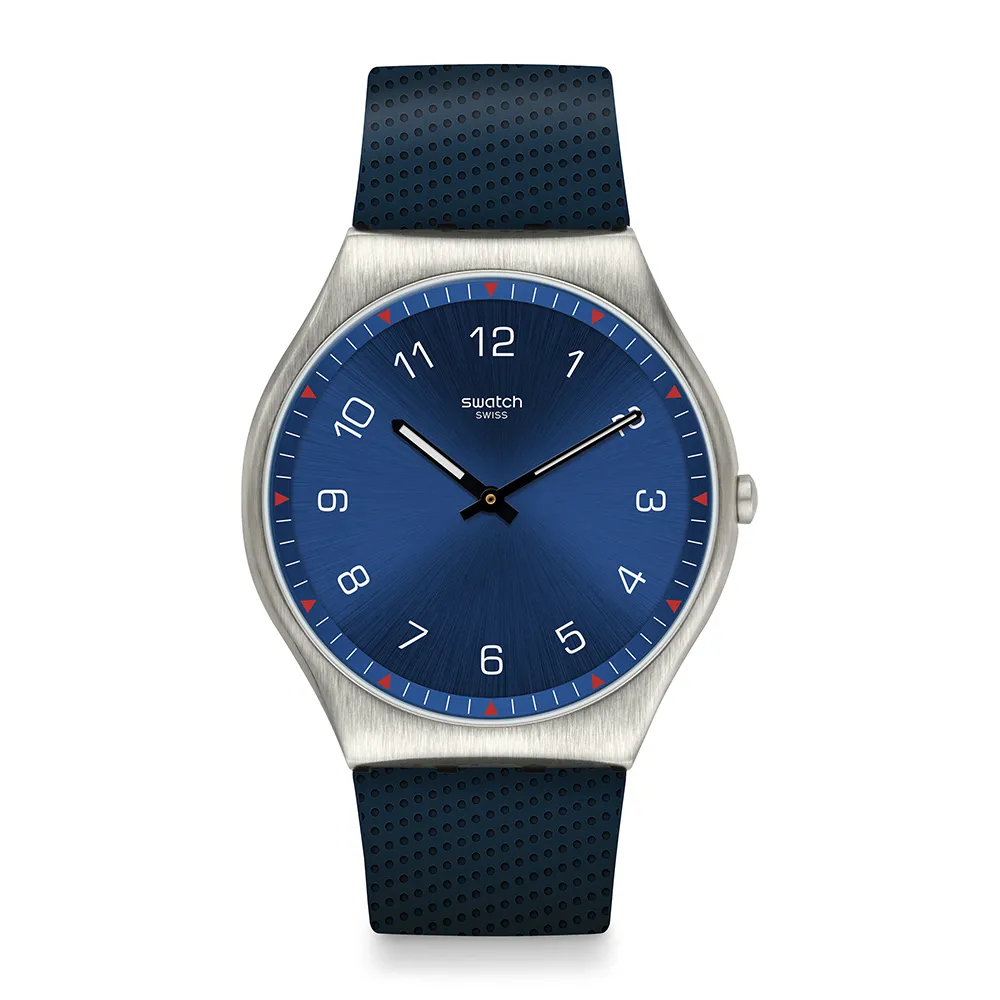 【SWATCH】超薄金屬系列手錶 SKINNAVY 超薄42mm-海軍藍 瑞士錶 錶(42mm)