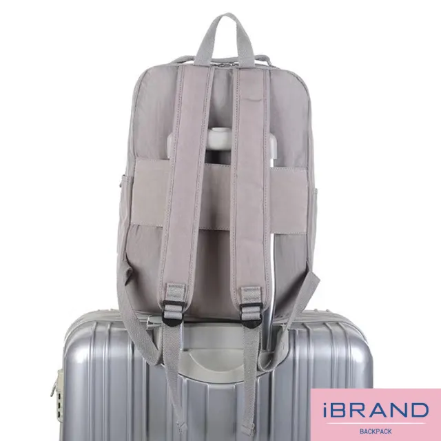 【iBrand】雙11 輕盈防潑水素色雙拉鍊尼龍後背包-大(防水包 藍色)