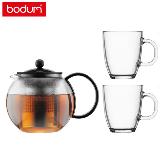 【Bodum】ASSAM 濾茶壺+玻璃馬克杯禮盒組