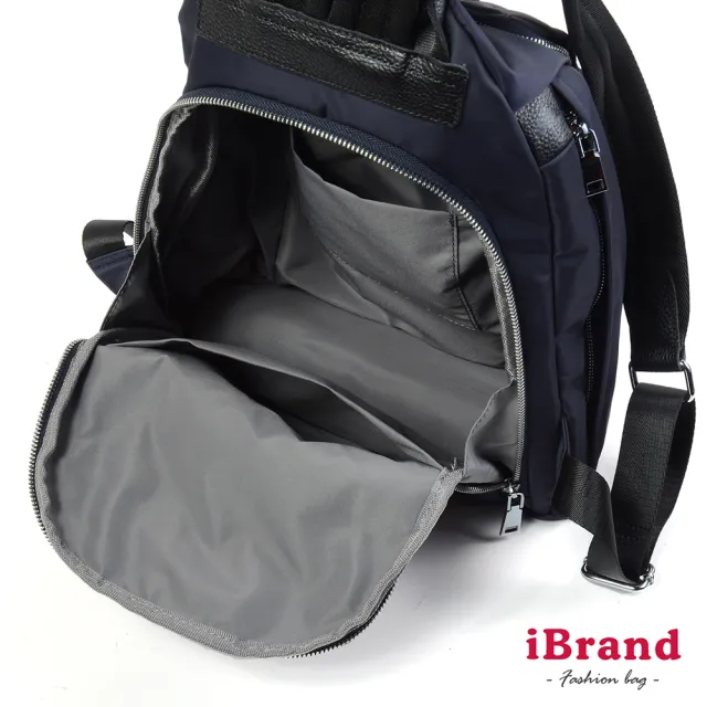 【iBrand】雙11 率性菱格紋後開式防盜尼龍後背包-M(深靛藍)