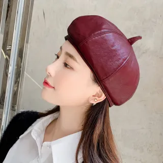 【Acorn 橡果】韓系仿皮復古畫家帽貝蕾帽八角帽南瓜帽遮陽帽1702(酒紅)