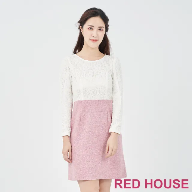 【RED HOUSE 蕾赫斯】蕾絲拼接羊毛洋裝(粉紫色)