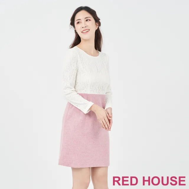【RED HOUSE 蕾赫斯】蕾絲拼接羊毛洋裝(粉紫色)