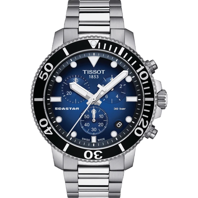 【TISSOT 天梭】水鬼 Seastar 1000 海洋之星300米潛水三眼計時手錶 畢業禮物(T1204171104101)