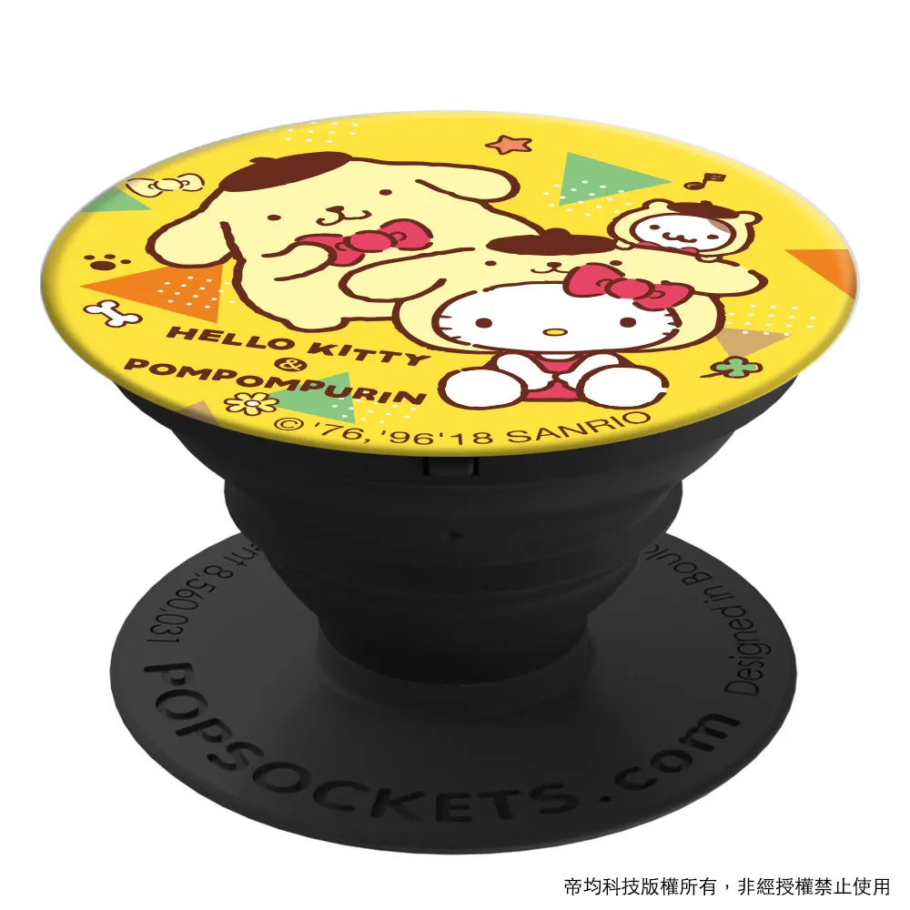 【PopSockets 泡泡騷】美國 No.1 時尚手機支架-凱蒂貓x布丁狗-黃金布丁