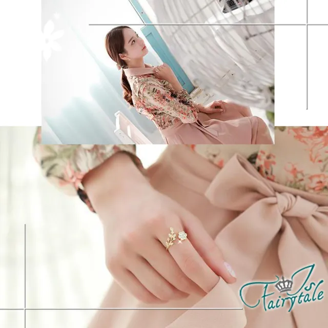 【伊飾童話】鑲鑽花朵＊韓風水鑽開口彈性戒/2色可選