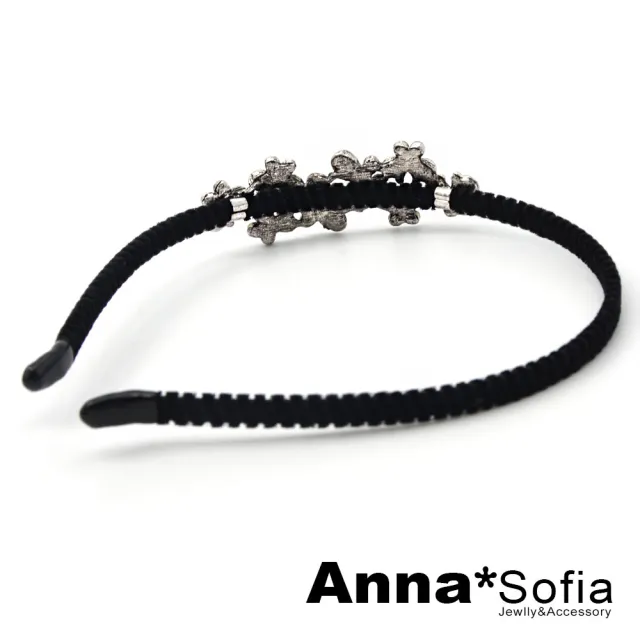 【AnnaSofia】韓式髮箍髮飾-古典蝶鑽藍晶 現貨(黑系)
