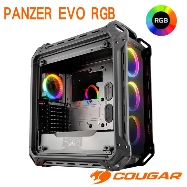 【COUGAR 美洲獅】PANZER EVO RGB 4面全景鋼化玻璃機箱 直立式電競機殼(GPU-39cm/CPU-17cm)