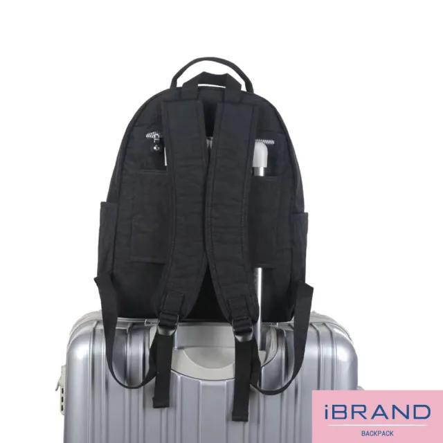 【iBrand】雙11 輕盈防潑水尼龍大容量後背包(防水包 黑色)