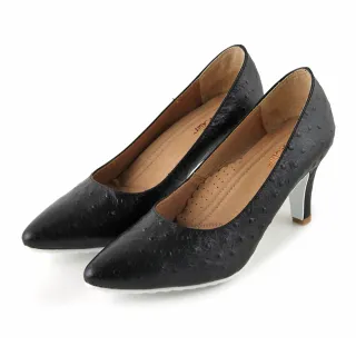 【GREEN PHOENIX 波兒德】女款俐落皮革壓花紋全真皮尖頭高跟鞋(黑色)