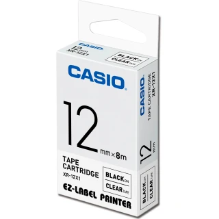 【CASIO 卡西歐】標籤機專用色帶-12mm透明底黑字(XR-12X1)