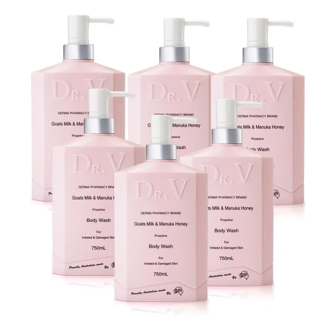 【澳洲Dr. V】專業級配方-山羊奶曼努考蜂蜜沐浴乳(6入組 750ml/瓶)(其他規格)