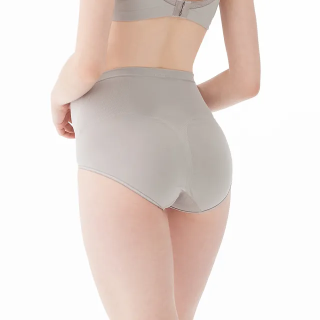 【Gennies 奇妮】哺乳內衣褲成套 One Piece無痕軟鋼圈內衣 高腰內褲(孕婦內衣 上開扣 孕婦內褲 灰 A25B25)