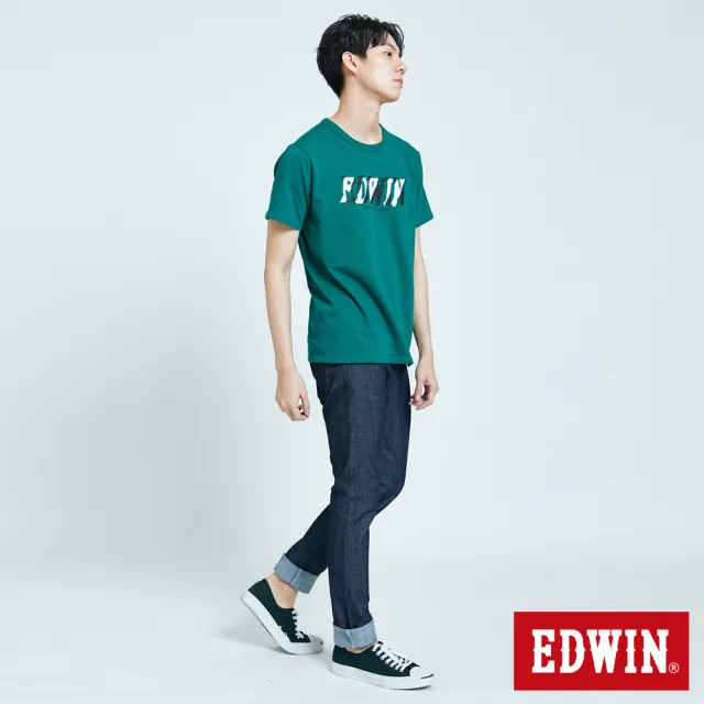 【EDWIN】男裝 EFS 錯位拼接LOGO短袖T恤(綠色)