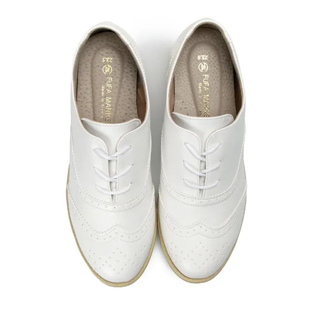 【FUFA Shoes 富發牌】牛津百搭質感低跟鞋-白 FE77(女鞋/牛津鞋/樂福鞋/面試鞋)