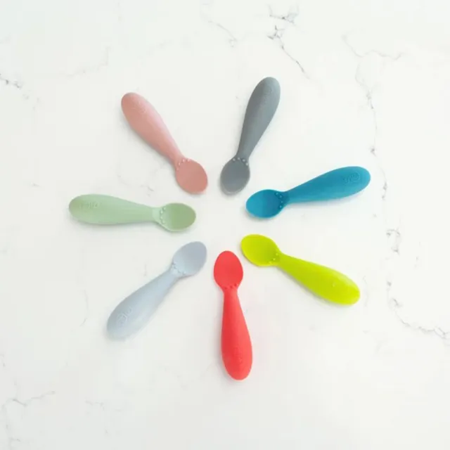 【美國ezpz】tiny spoon迷你湯匙: 珊瑚紅(2入裝 FDA認證矽膠)