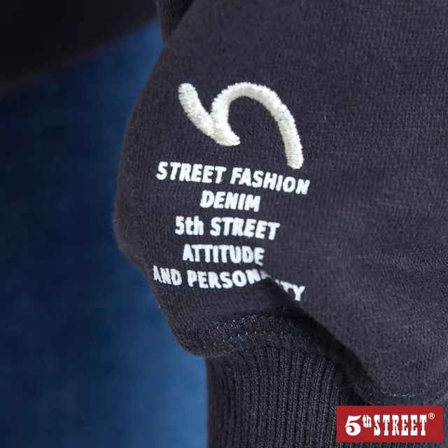 【5th STREET】女貼繡衛衣帽長袖T恤-黑色