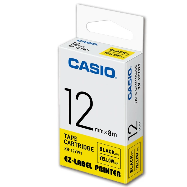 【CASIO 卡西歐】標籤機專用色帶-12mm黃底黑字(XR-12YW1)