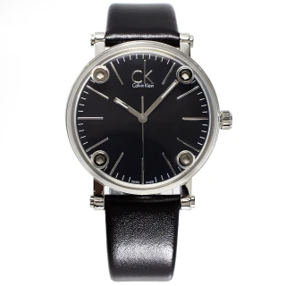 【Calvin Klein】鏡面加厚款皮革手錶-黑面x黑色/36mm(K3B231C1)