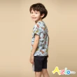 【Azio Kids 美國派】男童 短褲 火箭貼布側車線運動短褲(藍)