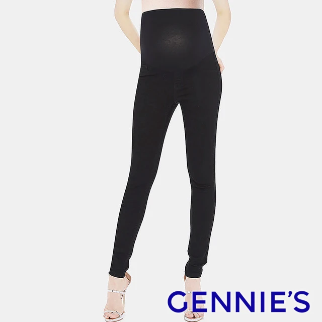 【Gennies 奇妮】口袋光澤感釘飾素色窄管長褲(黑T4E14)
