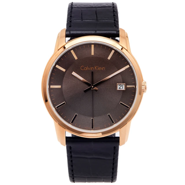 【Calvin Klein】時尚典藏皮革手錶-灰面X黑色/42mm(K5S316C3)