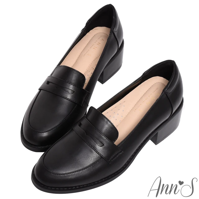 【Ann’S】學院提案-質感素面粗跟樂福鞋5cm(黑)